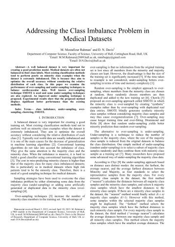 Addressing the Class Imbalance Problem in Medical Datasets