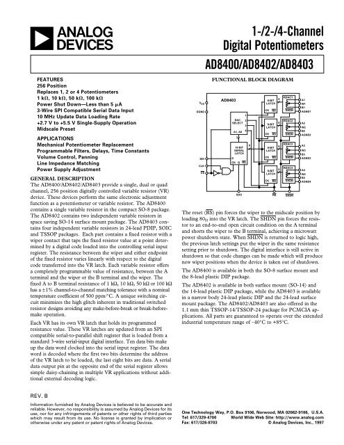 AD8400/AD8402/AD8403 1-/2-/4-Channel Digital ... - ZMiTAC