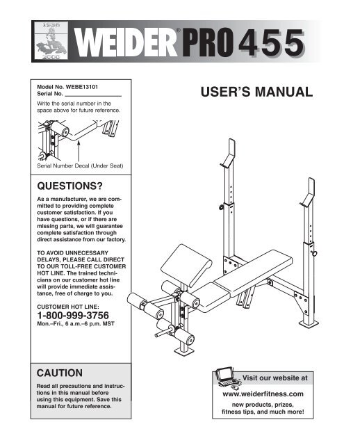 Webe13101 Weider Pro 455 Fitness Equipment