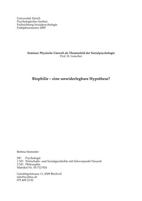 Biophilie â€“ eine unwiderlegbare Hypothese?