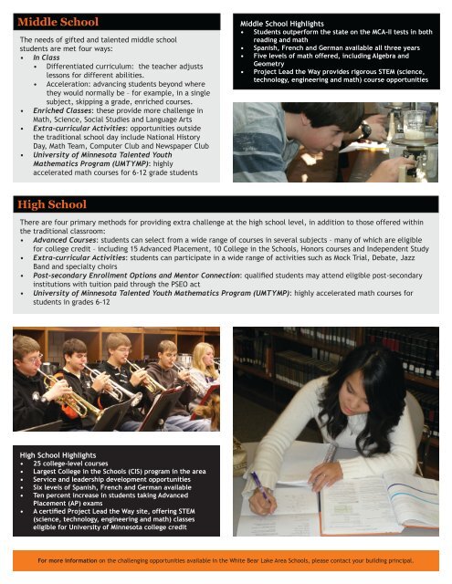 Gifted and Talented Program flyer - White Bear Lake Area Schools