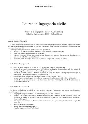 Ordine degli studi Laurea Ingegneria Civile 05-06 - Dipartimento di ...