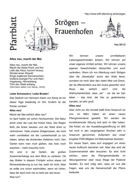 Pfarrbrief Mai - Stift Altenburg