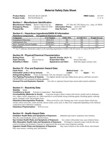 Bas-Oil Blue MSDS - Becker Underwood