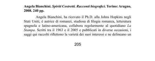 Angela Bianchini. Spiriti Costretti. Racconti biografici . Torino - NeMLA