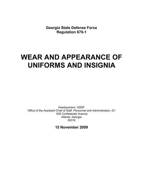 Gsdf Reg 670 1 Update 15 Nov 09 Georgia State Defense Force