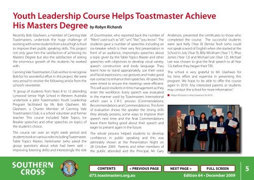 December 2009 - District 73 Toastmasters