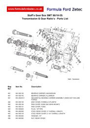 Staffs Transmission Parts List - Formula Ford Zetec