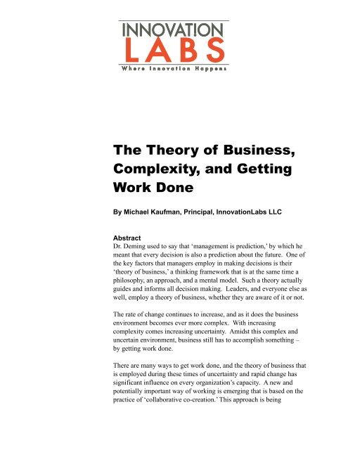 The Theory of Business, Complexity, and Getting Work Done