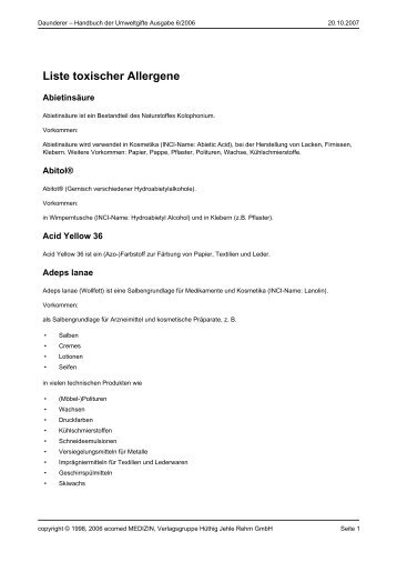 Liste toxischer Allergene