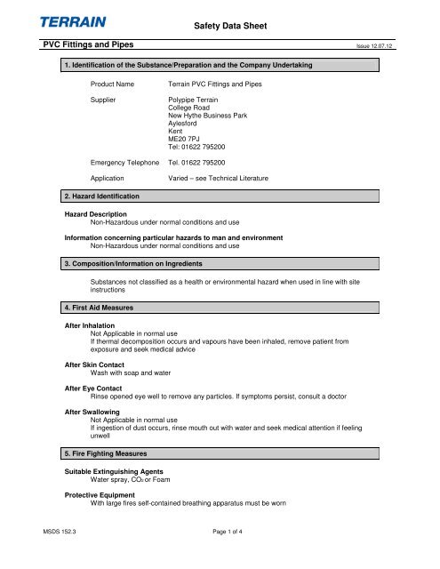 Safety Data Sheet PVC Fittings and Pipes - Polypipe