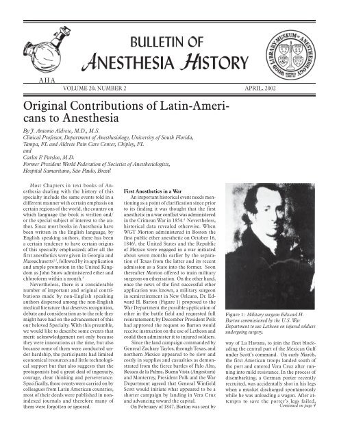 Original Contributions of Latin-Ameri- cans to Anesthesia