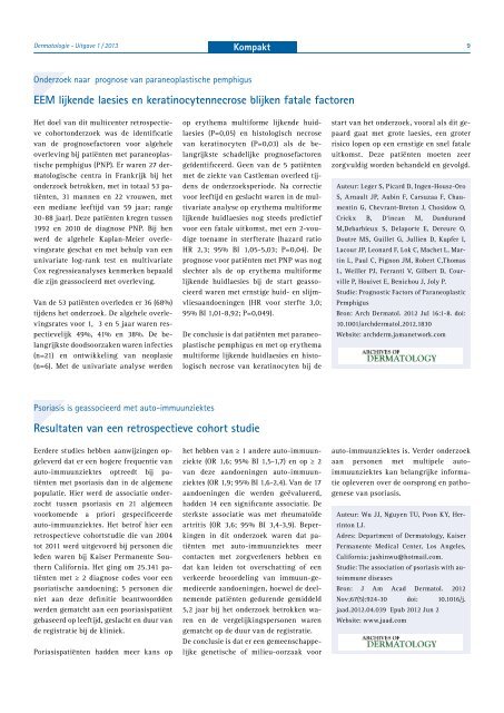 Uitgave 1 / 2013 Editor: dr. M.D. Njoo - Huidarts.com