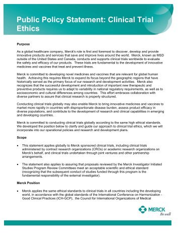 Public Policy Statement: Clinical Trial Ethics - Merck.com