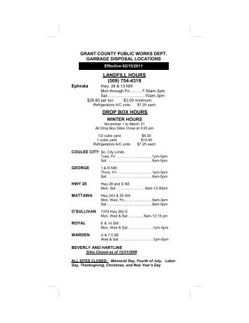 landfill hours - Grant County Government