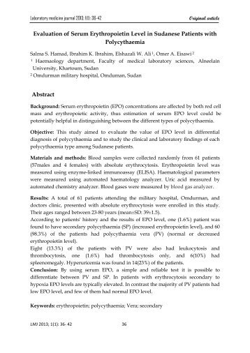 Evaluation of Serum Erythropoietin Level in Sudanese Patients with ...