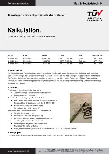 Kalkulation. - TÃV Austria Akademie