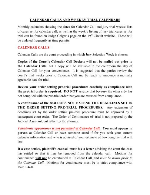 What Is A Calendar Call In Court