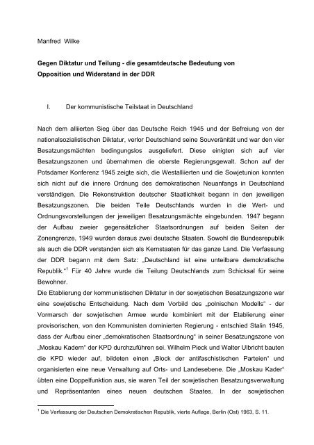 Manfred Wilke Gegen  Diktatur und Teilung - Prof. Manfred Wilke