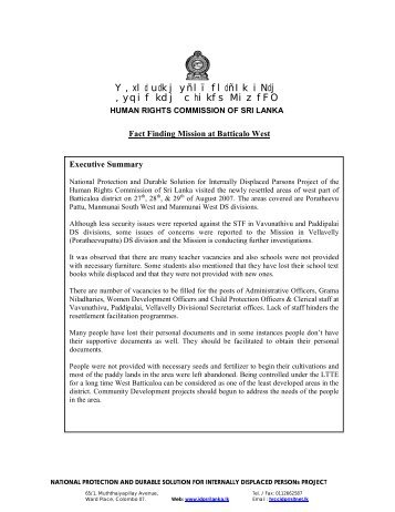 Fact Finding Mission Report- Batticaloa West, NPDS ... - IDP SriLanka