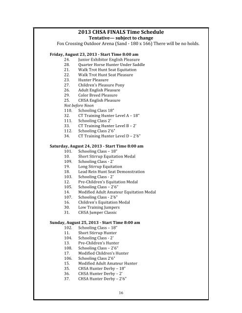 Congratulations, You Have Qualified! 2013 ... - The CHSA Finals