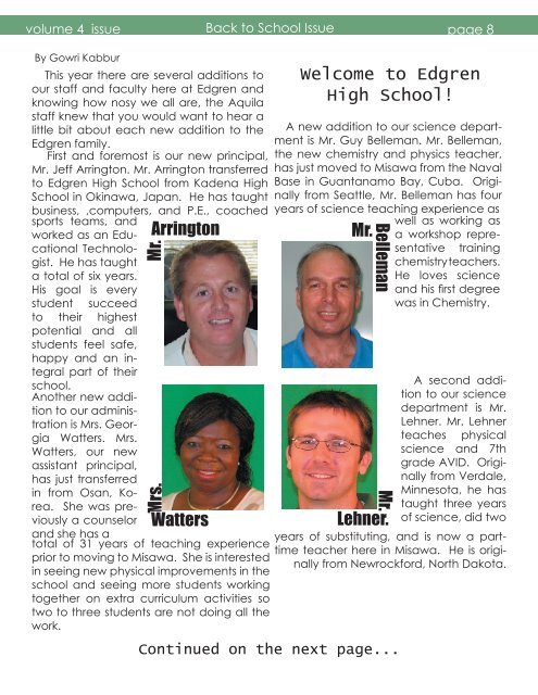 Vol.4.Issue.1.October.2008 - Edgren High School EagleNet
