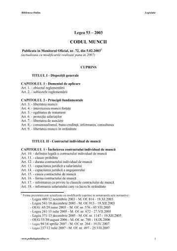 CODUL MUNCII - Actualizat 2006 - Psihologia Online