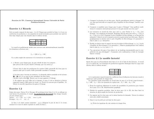 Exercices de TD ; Commerce international - ENPC