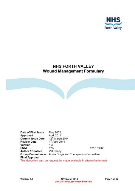 Wound Management Formulary - NHS Forth Valley
