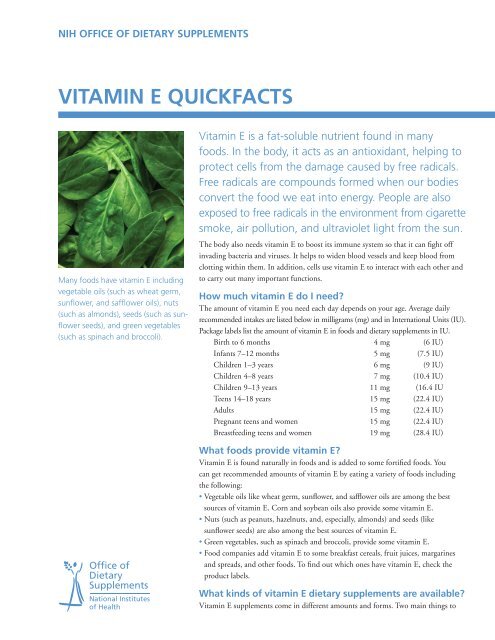 Vitamin E - Office of Dietary Supplements