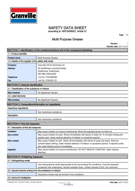 SAFETY DATA SHEET - Granville Oil & Chemicals Ltd