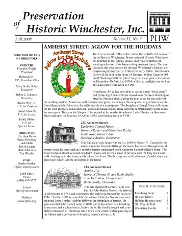 Historic Winchester, Inc. Preservation - Preservation of Historic ...
