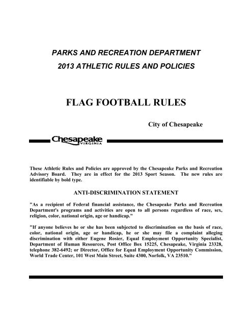 Youth Flag Football Rules - City of Chesapeake