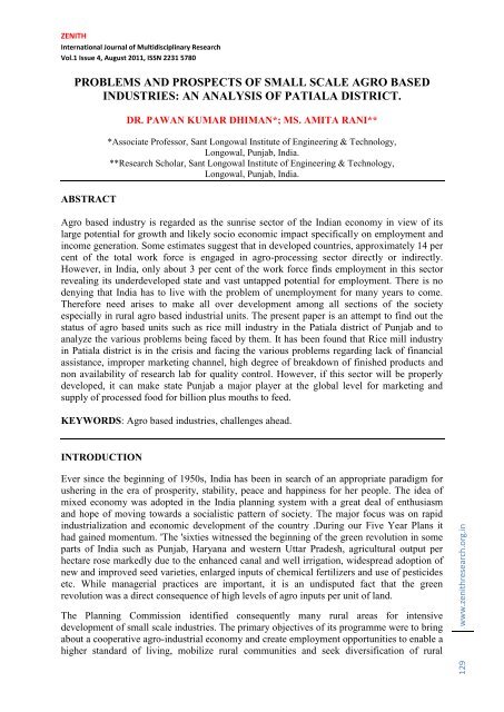 problems and prospects of small scale agro based industries