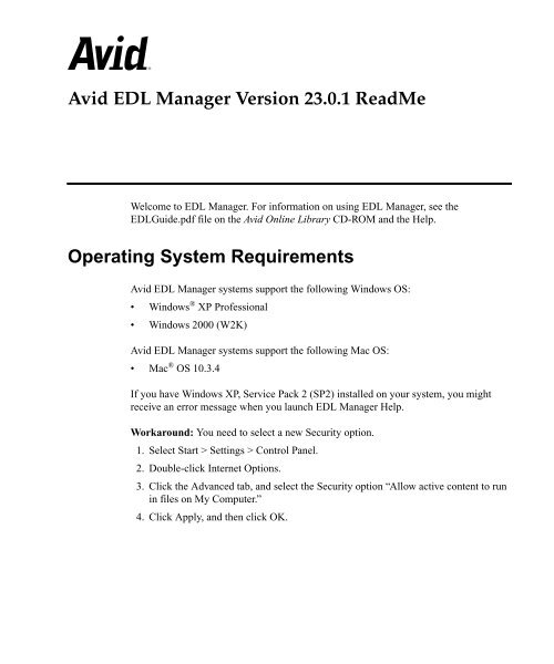 Avid EDL Manager Version 23.0.1 ReadMe