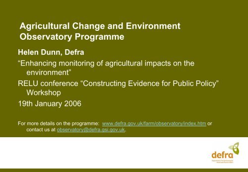 Agricultural Change and Environment Observatory Programme