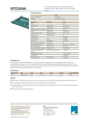 proclima INTESANA - Datenblatt - Naturalia Bau