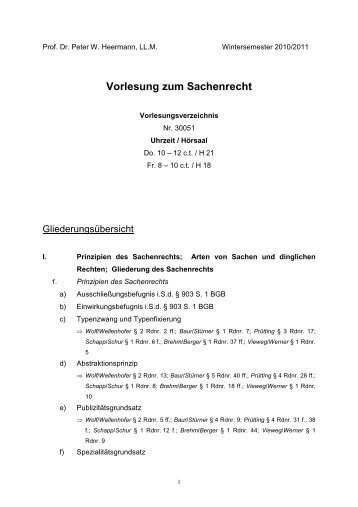 VorlesungsÃ¼bersicht - Zivilrecht VI