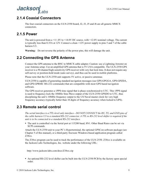 ULN-2550 User Manual - Jackson Labs Technologies, Inc.