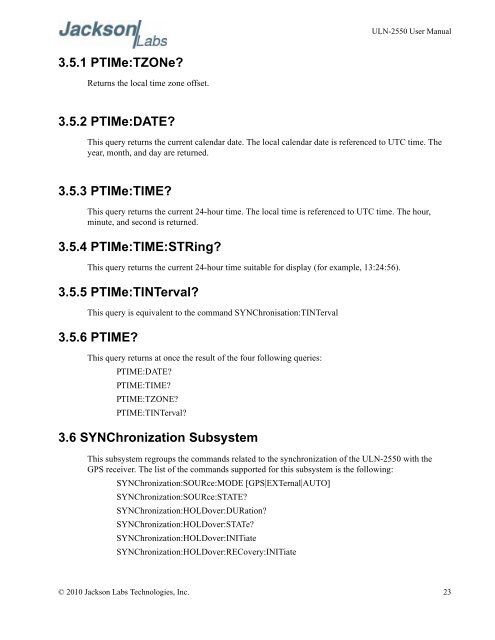 ULN-2550 User Manual - Jackson Labs Technologies, Inc.