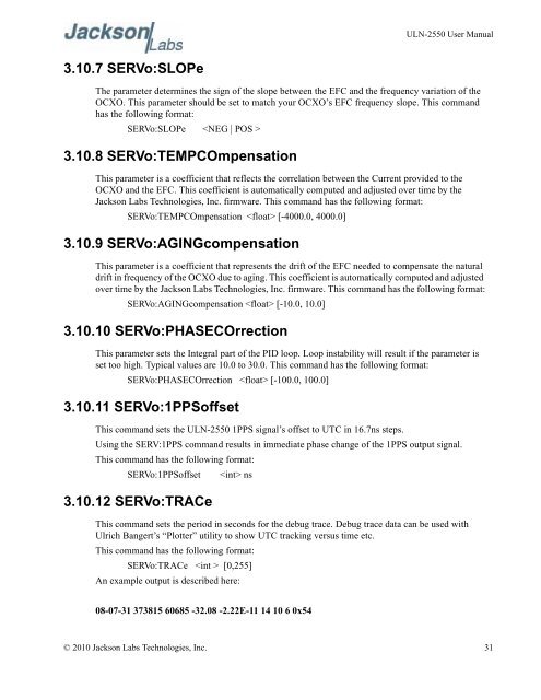 ULN-2550 User Manual - Jackson Labs Technologies, Inc.