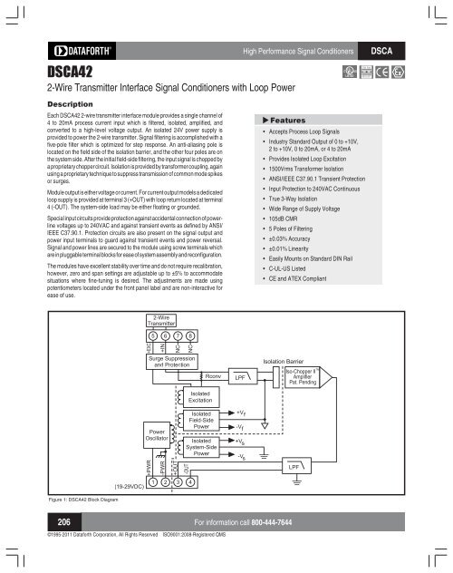 DSCA42-01 Current Input Signal Conditioner with 2-Wire ... - Dataforth