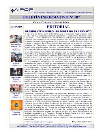 Boletín Informativo Nº 187 del 29 de Junio de 2014