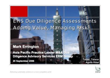 EHS Due Diligence Assessments Adding Value, Managing Risk ...