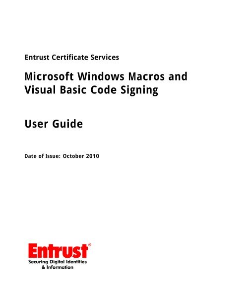 Microsoft Windows Macros And Visual Basic Signing User Entrust
