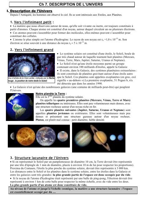Chapitre 7. Description de l'Univers.