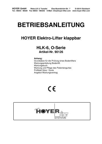 BETRIEBSANLEITUNG HOYER Elektro-Lifter klappbar HLK-6, O ...