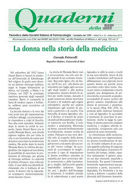 Volume 23 - SETTEMBRE 2010 - La donna nella storia della medicina