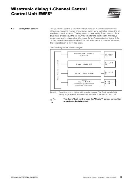 Wisotronic dialog 1-Channel Central Control Unit EWFS - Warema