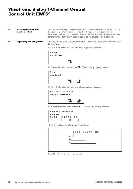 Wisotronic dialog 1-Channel Central Control Unit EWFS - Warema